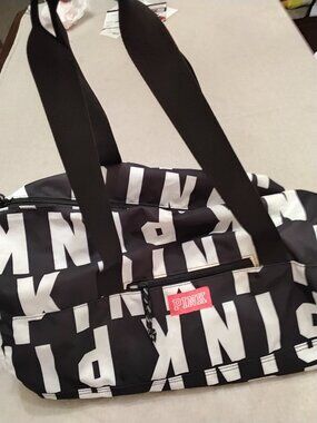 Victoria’s Secret PINK Black & White All-Over Logo Duffle Bag - Very Good Condit